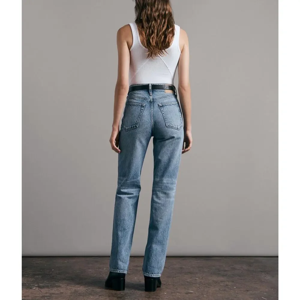 Rag & Bone Alex High Rise Straight Jean US 24 Mid Blue Wash Denim 100% Cotton